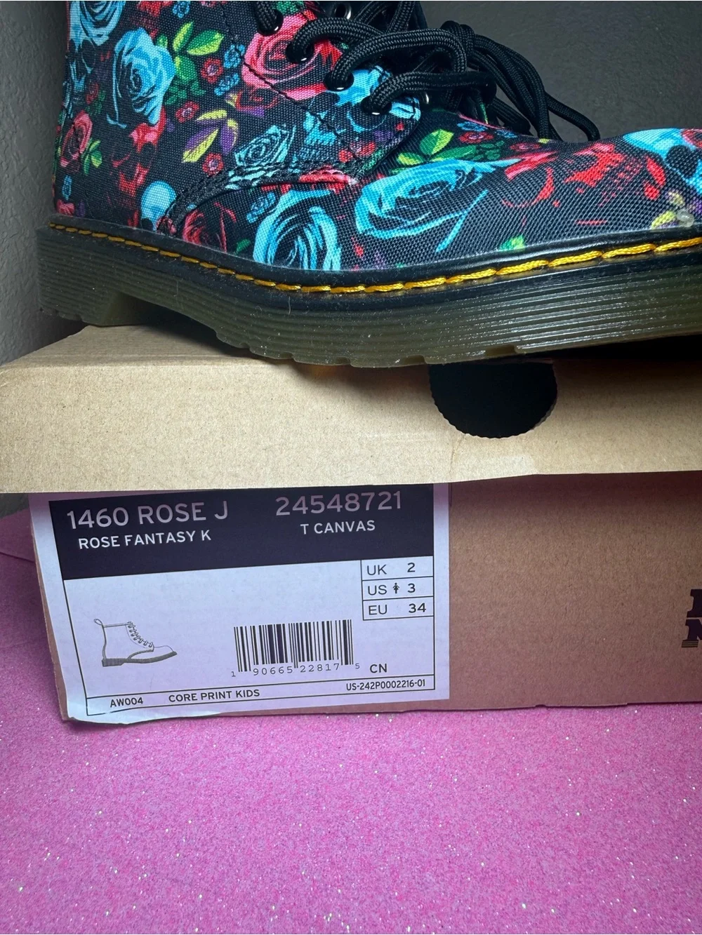 Dr. Martens Junior 1460 Rose Red & Blue  Skull Print